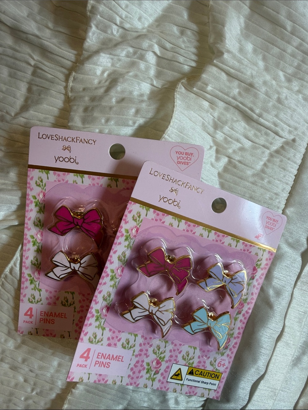 LoveShackFancy Kids Enamel Bow Pin Set - Hot Pink, White, Light Blue, Magenta